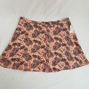 Aeropostale Mini Skirt Pink Coral Button Front LARGE Rayon Pineapple Tropical